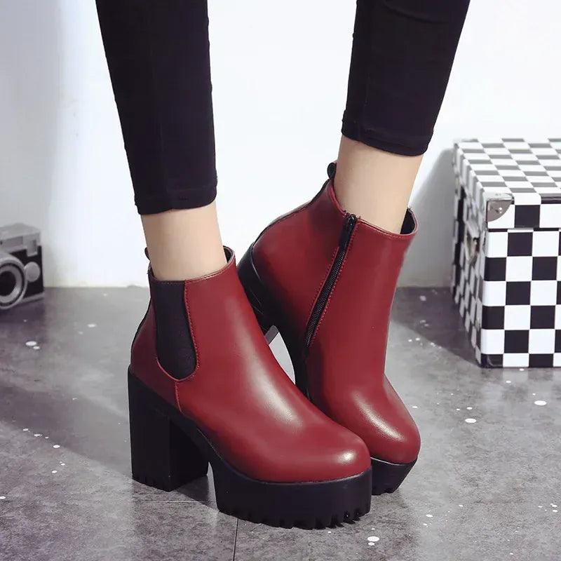 KissICON 2024 Autumn/Winter New Women's Short Boots, Coarse Heel,