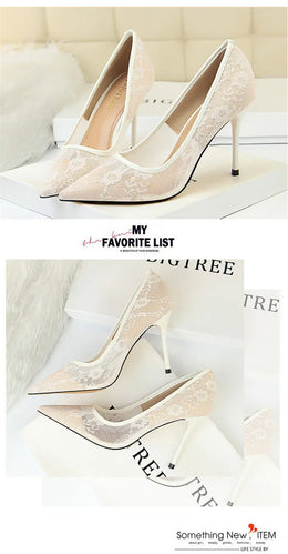 KissICON 2024 Black Flower Lace Mesh Pumps Women Pointed