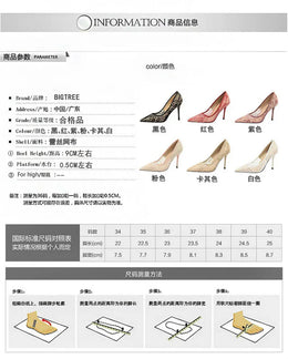 KissICON 2024 Black Flower Lace Mesh Pumps Women Pointed