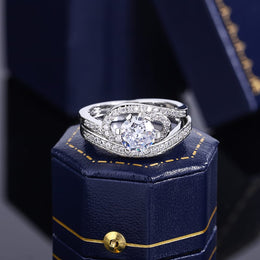 KissICON 2024 Hot Sale Hot Sale 2pcs Ring Set Geometric Zircon Double Layer Women's Ring Engagement Bridal Jewelry Couple 925 Ring