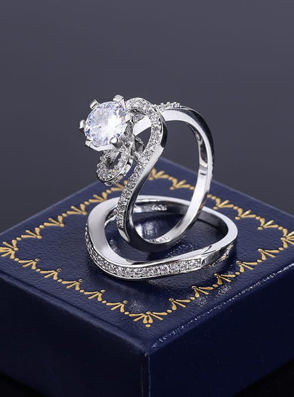 KissICON 2024 Hot Sale Hot Sale 2pcs Ring Set Geometric Zircon Double Layer Women's Ring Engagement Bridal Jewelry Couple 925 Ring