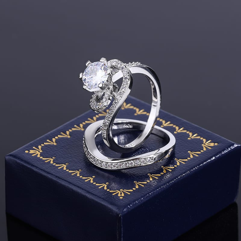 KissICON 2024 Hot Sale Hot Sale 2pcs Ring Set Geometric Zircon Double Layer Women's Ring Engagement Bridal Jewelry Couple 925 Ring