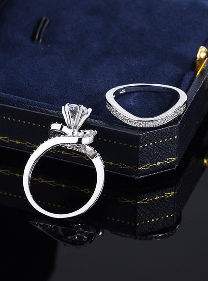KissICON 2024 Hot Sale Hot Sale 2pcs Ring Set Geometric Zircon Double Layer Women's Ring Engagement Bridal Jewelry Couple 925 Ring