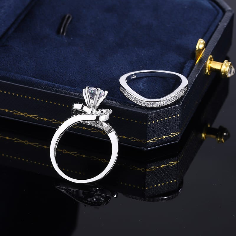KissICON 2024 Hot Sale Hot Sale 2pcs Ring Set Geometric Zircon Double Layer Women's Ring Engagement Bridal Jewelry Couple 925 Ring