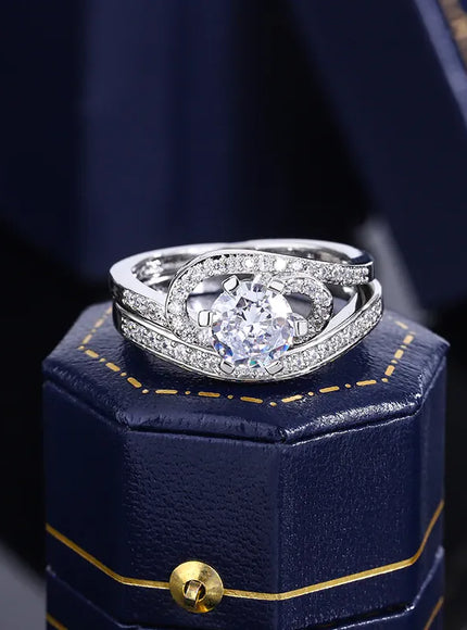 KissICON 2024 Hot Sale Hot Sale 2pcs Ring Set Geometric Zircon Double Layer Women's Ring Engagement Bridal Jewelry Couple 925 Ring