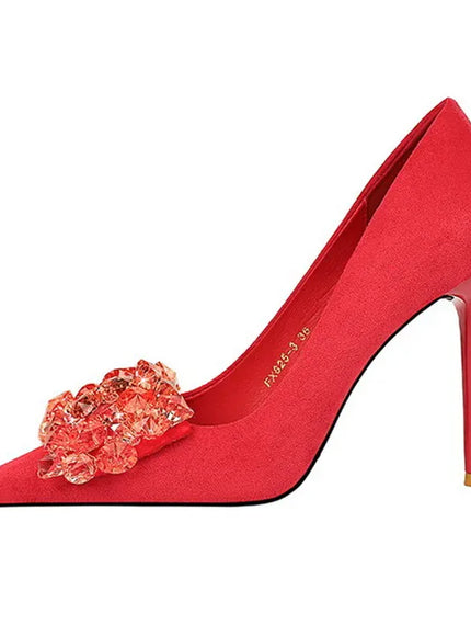 KissICON 2024 New Fashion Pointed Toe Suede Rhinestone Women