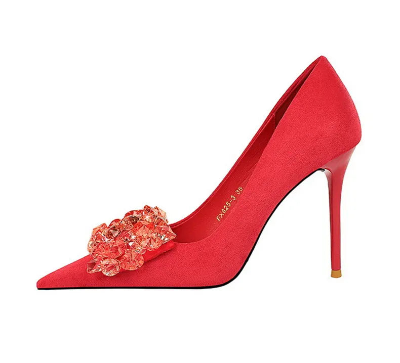 KissICON 2024 New Fashion Pointed Toe Suede Rhinestone Women