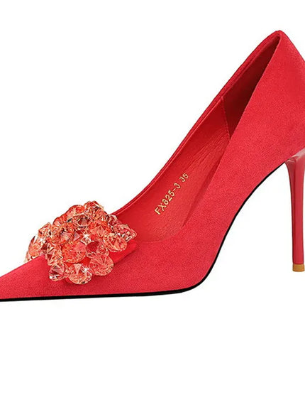 KissICON 2024 New Fashion Pointed Toe Suede Rhinestone Women