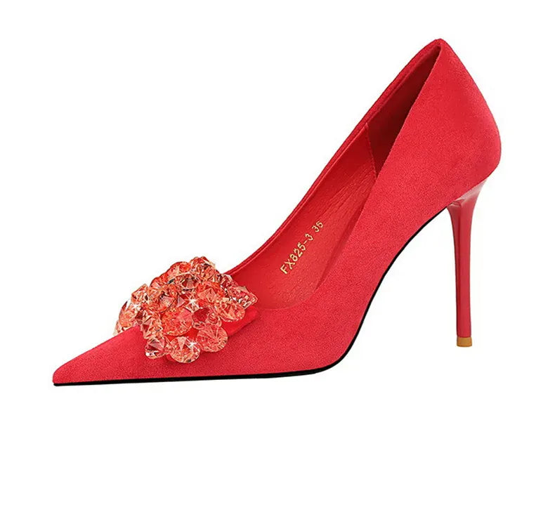 KissICON 2024 New Fashion Pointed Toe Suede Rhinestone Women