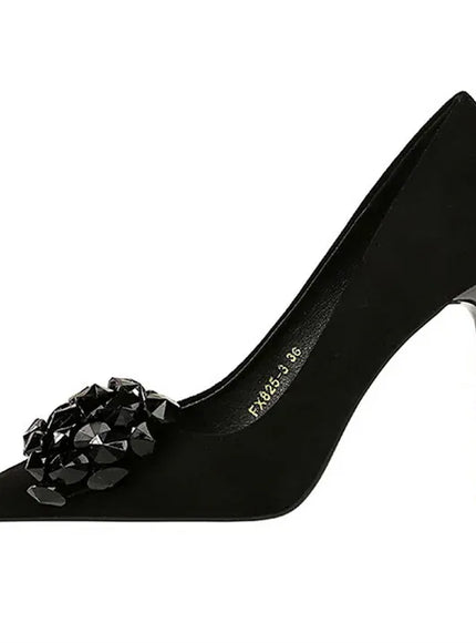 KissICON 2024 New Fashion Pointed Toe Suede Rhinestone Women