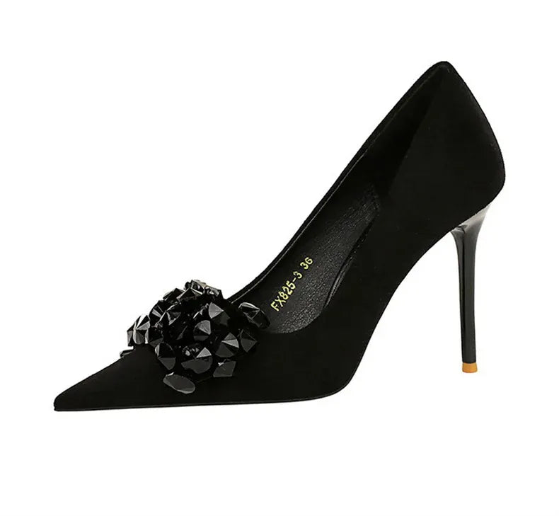 KissICON 2024 New Fashion Pointed Toe Suede Rhinestone Women