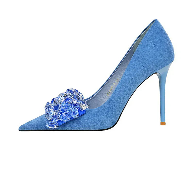 KissICON 2024 New Fashion Pointed Toe Suede Rhinestone Women