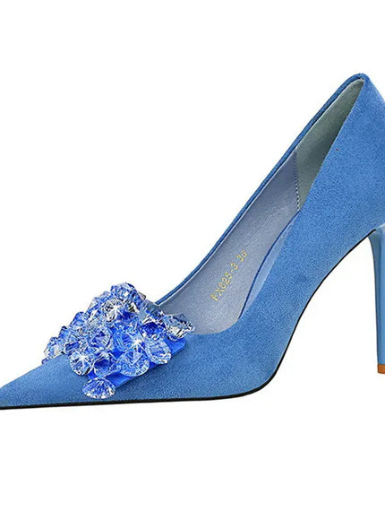 KissICON 2024 New Fashion Pointed Toe Suede Rhinestone Women