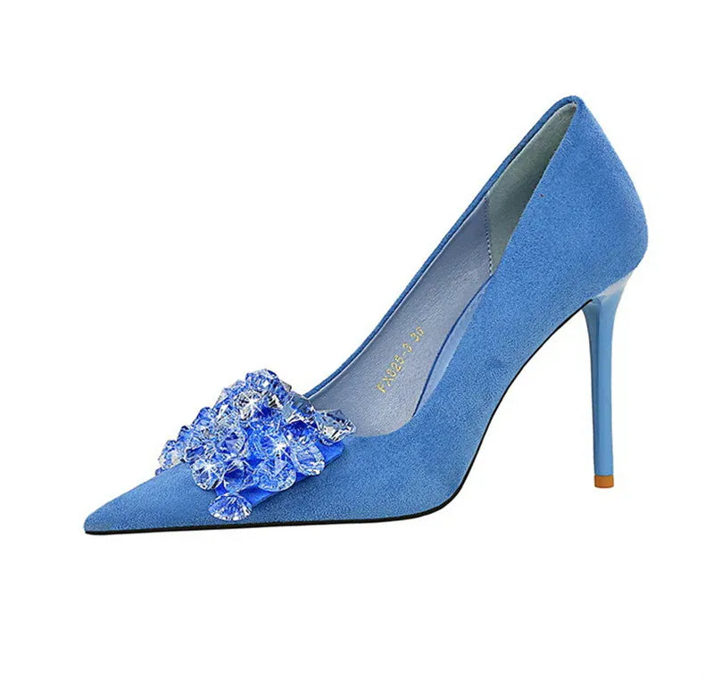 KissICON 2024 New Fashion Pointed Toe Suede Rhinestone Women