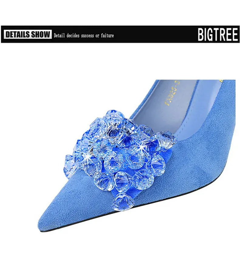KissICON 2024 New Fashion Pointed Toe Suede Rhinestone Women