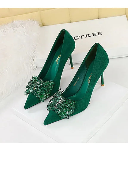 KissICON 2024 New Fashion Pointed Toe Suede Rhinestone Women