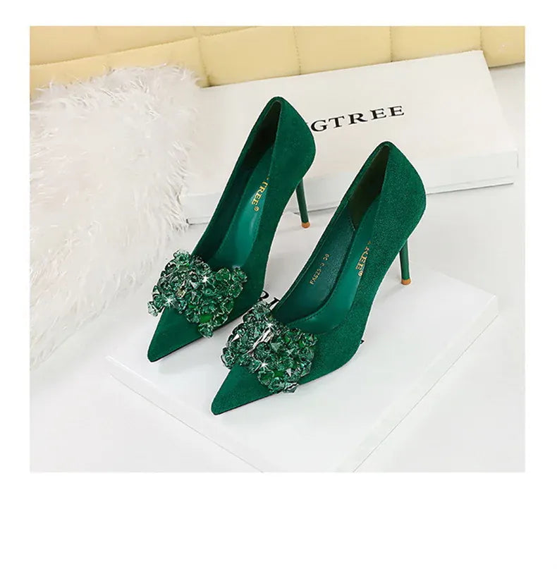 KissICON 2024 New Fashion Pointed Toe Suede Rhinestone Women