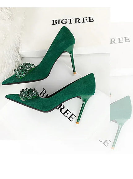 KissICON 2024 New Fashion Pointed Toe Suede Rhinestone Women
