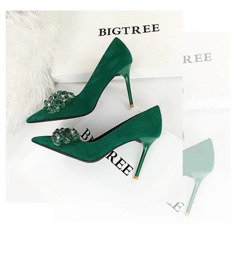 KissICON 2024 New Fashion Pointed Toe Suede Rhinestone Women