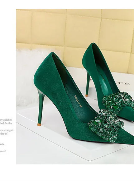 KissICON 2024 New Fashion Pointed Toe Suede Rhinestone Women