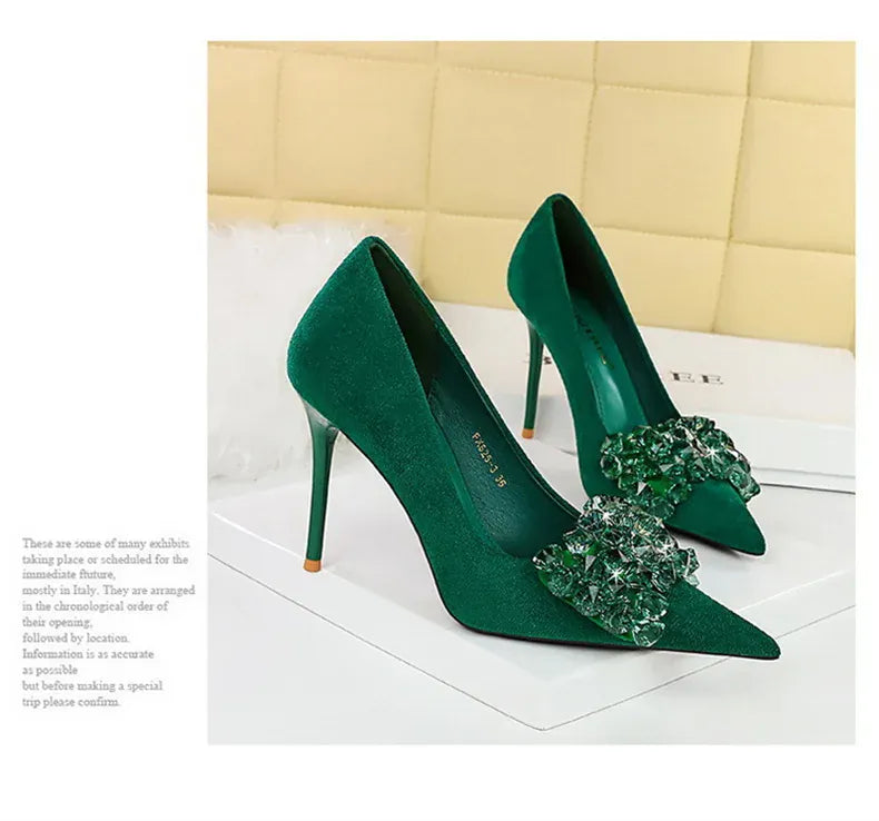 KissICON 2024 New Fashion Pointed Toe Suede Rhinestone Women