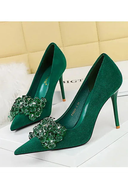 KissICON 2024 New Fashion Pointed Toe Suede Rhinestone Women