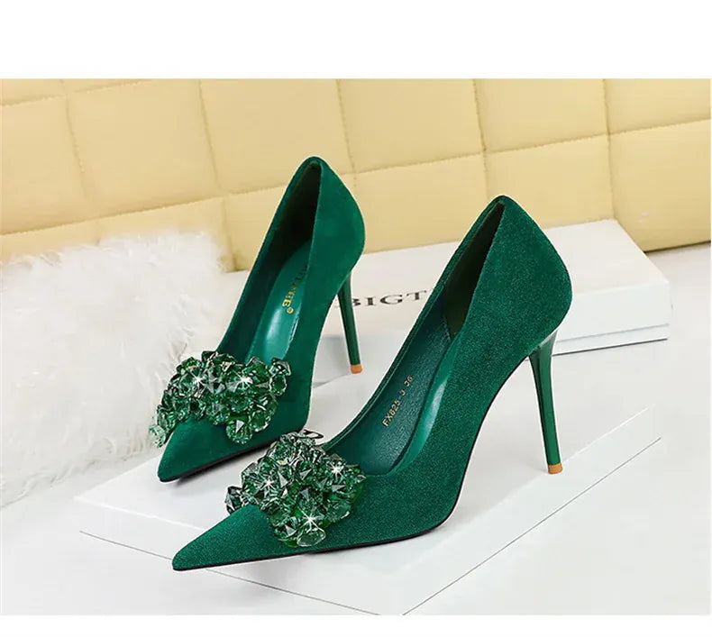 KissICON 2024 New Fashion Pointed Toe Suede Rhinestone Women