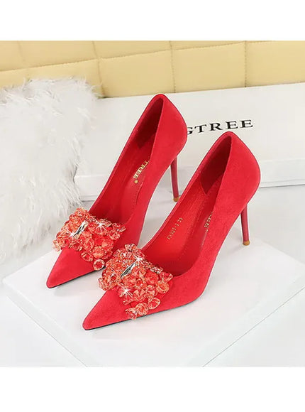 KissICON 2024 New Fashion Pointed Toe Suede Rhinestone Women