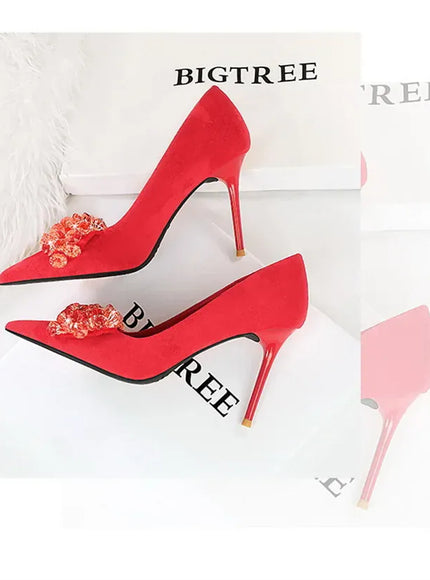 KissICON 2024 New Fashion Pointed Toe Suede Rhinestone Women