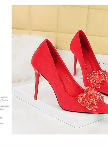 KissICON 2024 New Fashion Pointed Toe Suede Rhinestone Women
