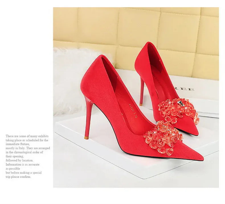 KissICON 2024 New Fashion Pointed Toe Suede Rhinestone Women