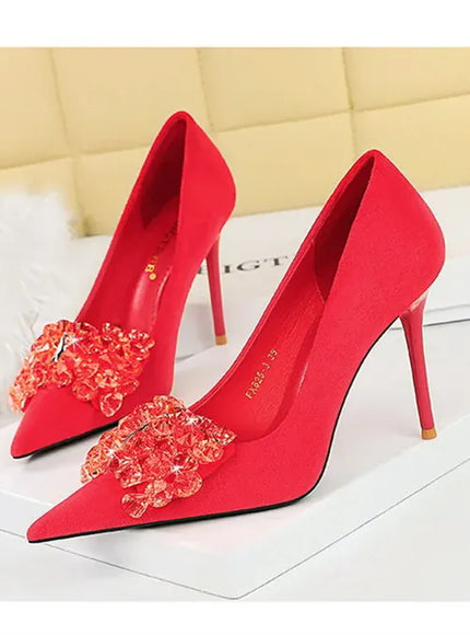 KissICON 2024 New Fashion Pointed Toe Suede Rhinestone Women