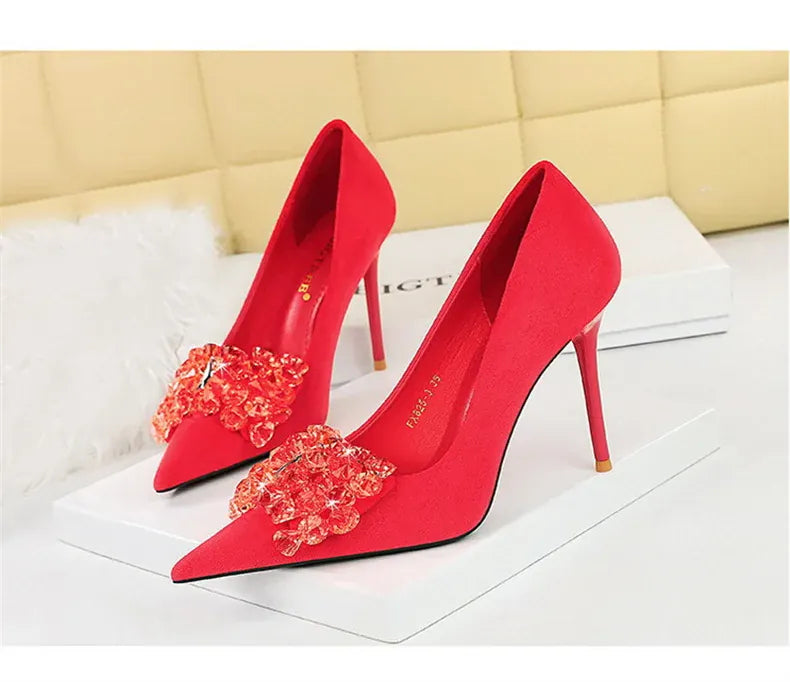 KissICON 2024 New Fashion Pointed Toe Suede Rhinestone Women