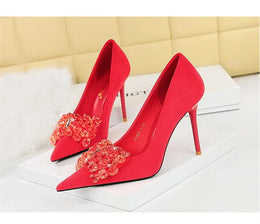 KissICON 2024 New Fashion Pointed Toe Suede Rhinestone Women