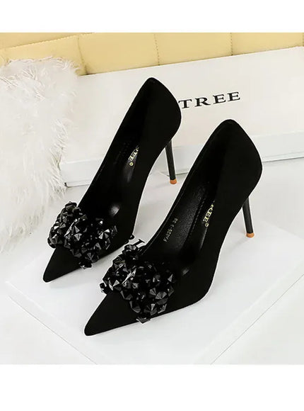 KissICON 2024 New Fashion Pointed Toe Suede Rhinestone Women