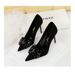 KissICON 2024 New Fashion Pointed Toe Suede Rhinestone Women