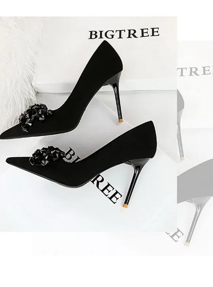 KissICON 2024 New Fashion Pointed Toe Suede Rhinestone Women