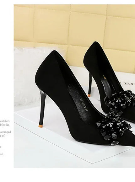 KissICON 2024 New Fashion Pointed Toe Suede Rhinestone Women