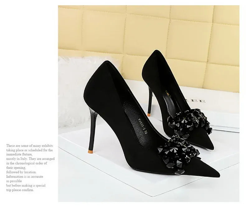 KissICON 2024 New Fashion Pointed Toe Suede Rhinestone Women