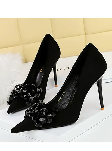 KissICON 2024 New Fashion Pointed Toe Suede Rhinestone Women