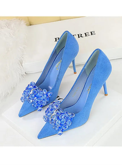 KissICON 2024 New Fashion Pointed Toe Suede Rhinestone Women