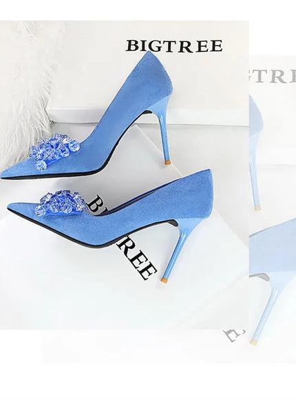 KissICON 2024 New Fashion Pointed Toe Suede Rhinestone Women