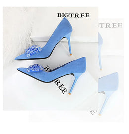 KissICON 2024 New Fashion Pointed Toe Suede Rhinestone Women
