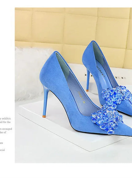 KissICON 2024 New Fashion Pointed Toe Suede Rhinestone Women