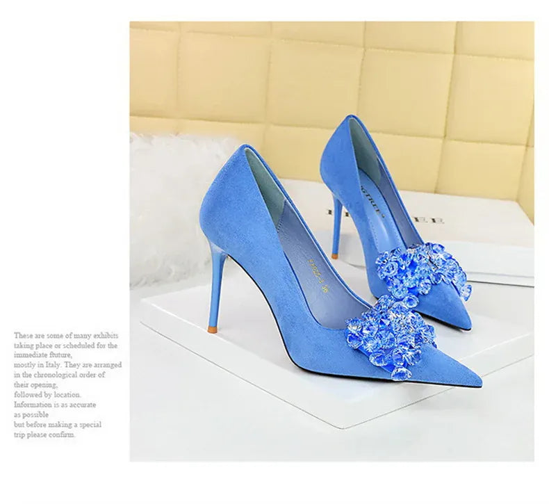 KissICON 2024 New Fashion Pointed Toe Suede Rhinestone Women