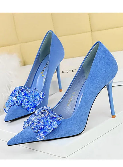 KissICON 2024 New Fashion Pointed Toe Suede Rhinestone Women
