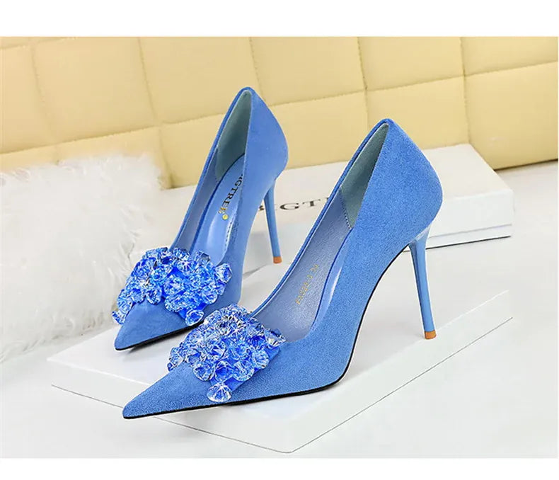 KissICON 2024 New Fashion Pointed Toe Suede Rhinestone Women