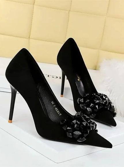 KissICON 2024 New Fashion Pointed Toe Suede Rhinestone Women