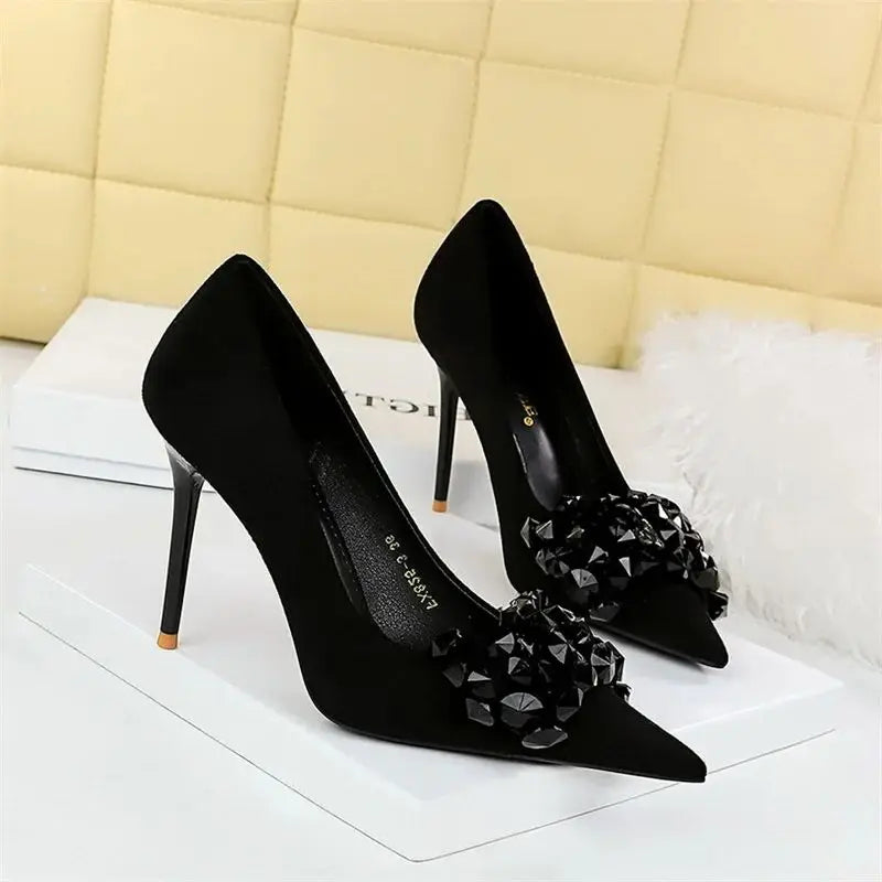 KissICON 2024 New Fashion Pointed Toe Suede Rhinestone Women