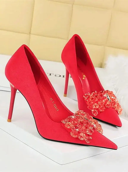 KissICON 2024 New Fashion Pointed Toe Suede Rhinestone Women